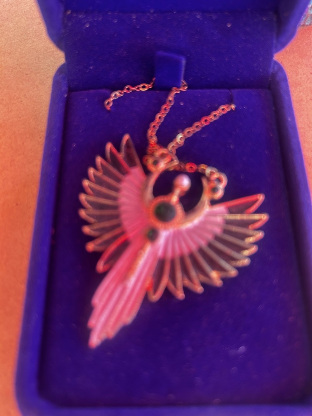 Gold-tone Pink Phoenix Pendant Necklace - Women Jewelry